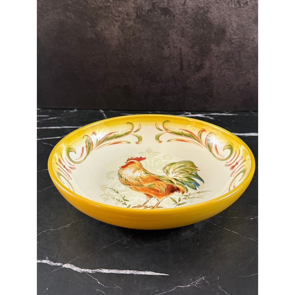 Vintage Pier 1 Imports Hand Painted Ironstone Yellow Rooster 9in Bowl